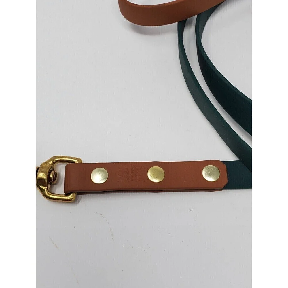 OLIVER & ASH DESIGNS CUSTOM DOG LEASH DARK GREEN & COGNAC BROWN BRASS HARDWARE